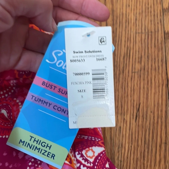 SWIM SOLUTIONS Tummy Control Bow Front Swim Dress Swimsuit Pink Size 8 - Picture 6 of 9